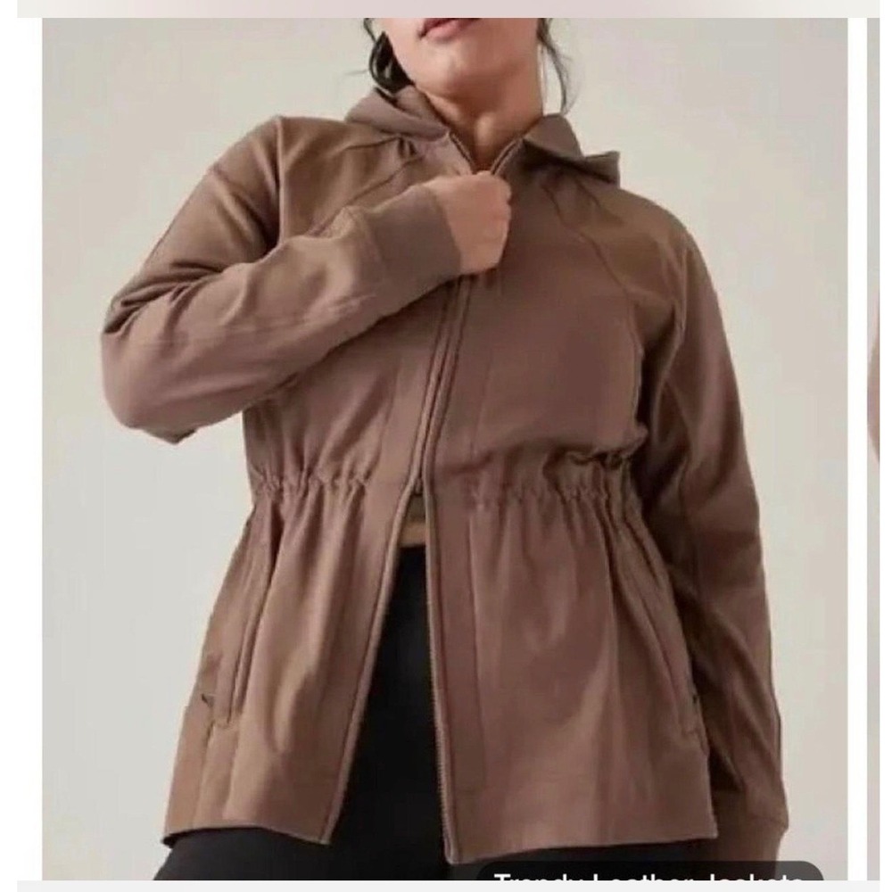Athleta Parka‎ Jacket Women Medium Tall Brown 531094 Hybrid Mixed Media Hooded